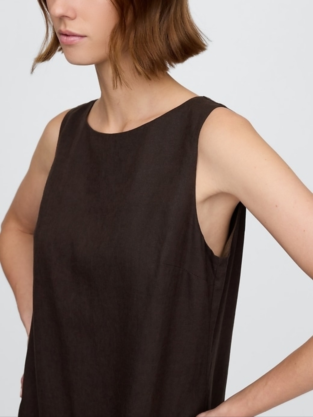Gap Linen-Blend Mini Shift Dress Terra Brown - Picture 3 of 3